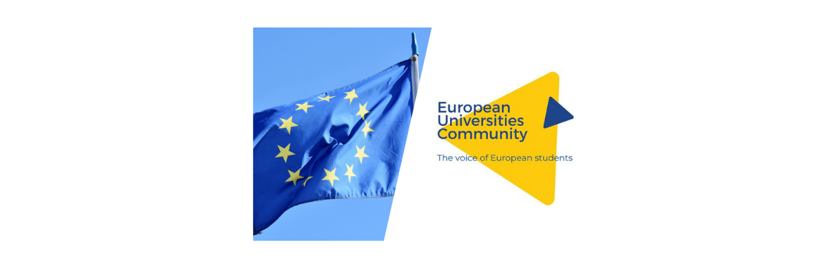 European Flag on the left and yellow logo with white background