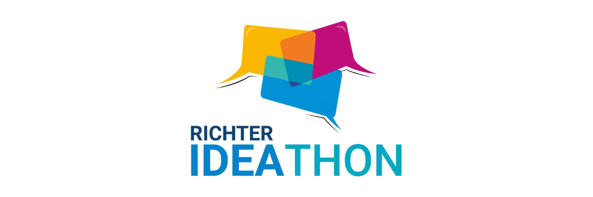 Logo of the Richter Ideathon with colorful text bubbles