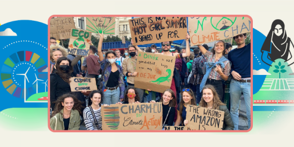 Group picture of CHARM-EU students protesting for climate action