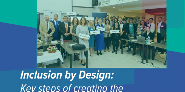 Image with a group photo of participants of the CHARM-EU Inclusion Conference with the title: "Inclusion by Design: Key Steps of Creating the CHARM-EU Inclusion Conference"