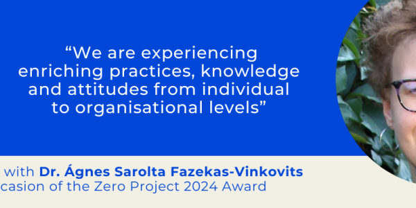 Picture of Dr, Ágnes Sarolta Fazekas-Vinkovits and a quote from the interview:  “We are experiencing enriching practices, knowledge and attitudes from individual to organisational levels” “We are experiencing enriching practices, knowledge and attitudes from individual to organisational levels” “We are experiencing enriching practices, knowledge and attitudes from individual to organisational levels”
