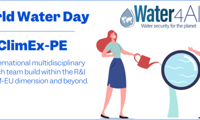 Text: World Water Day - ClimEx-PE An international multidisciplinary reseach team build within the R&I CHARM-EU dimension and beyond. Ilustration: a girl and a bou watering the soil. 