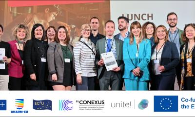 The ED-AFFICHE team on stage at the Blueprint on the European Degree label event, the 29th of April 2024 at the Université Libre de Bruxelles