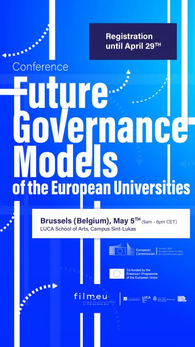 White arrows and dots, with the title 'Future Governace Model' in a blue background