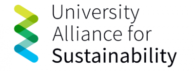 Three colours Logo University Alliance for Sustainability in a white background