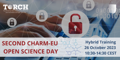 Banner of the Second CHARM-EU Open Science Day with an open lock and the details of the event.