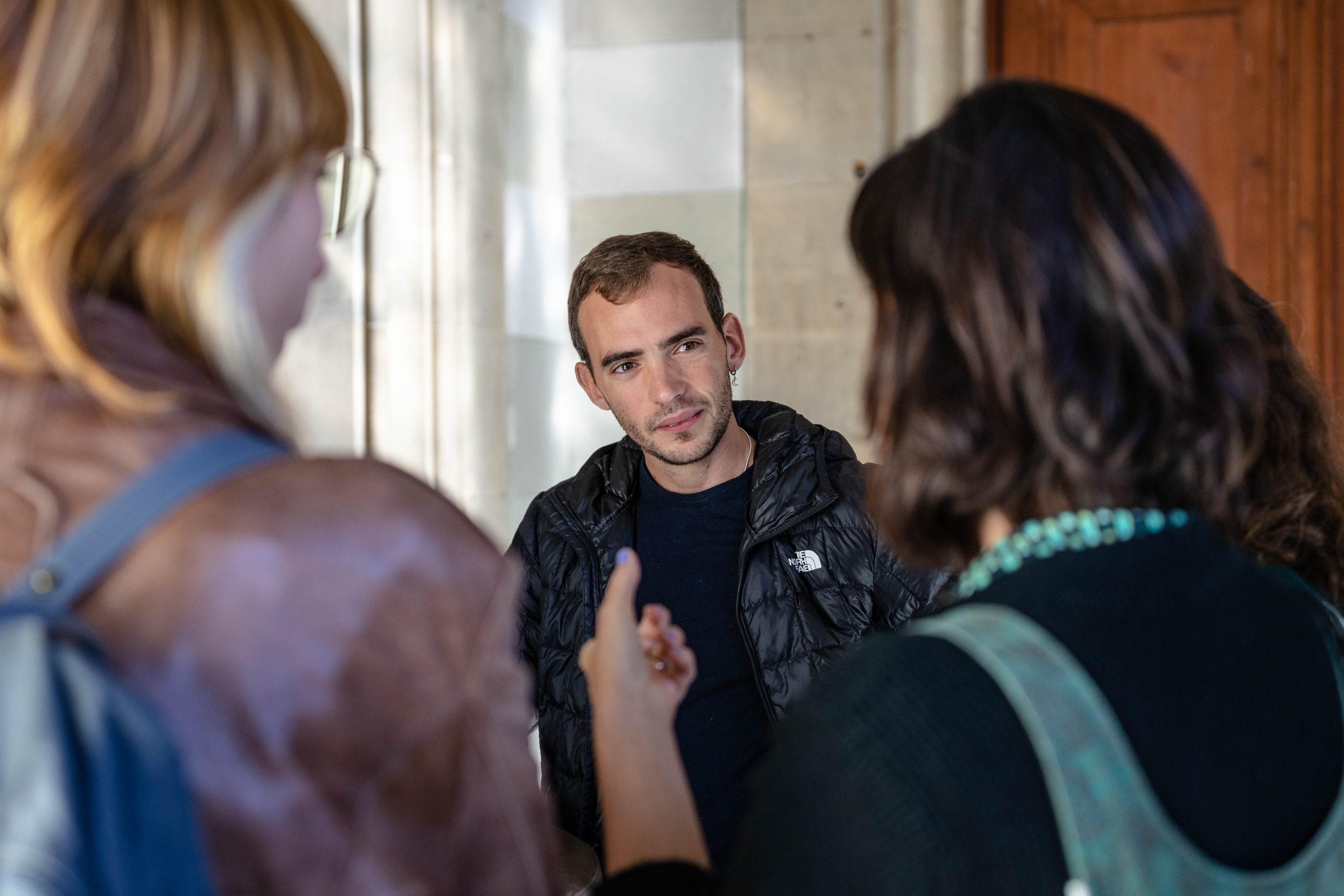 3 students discussing